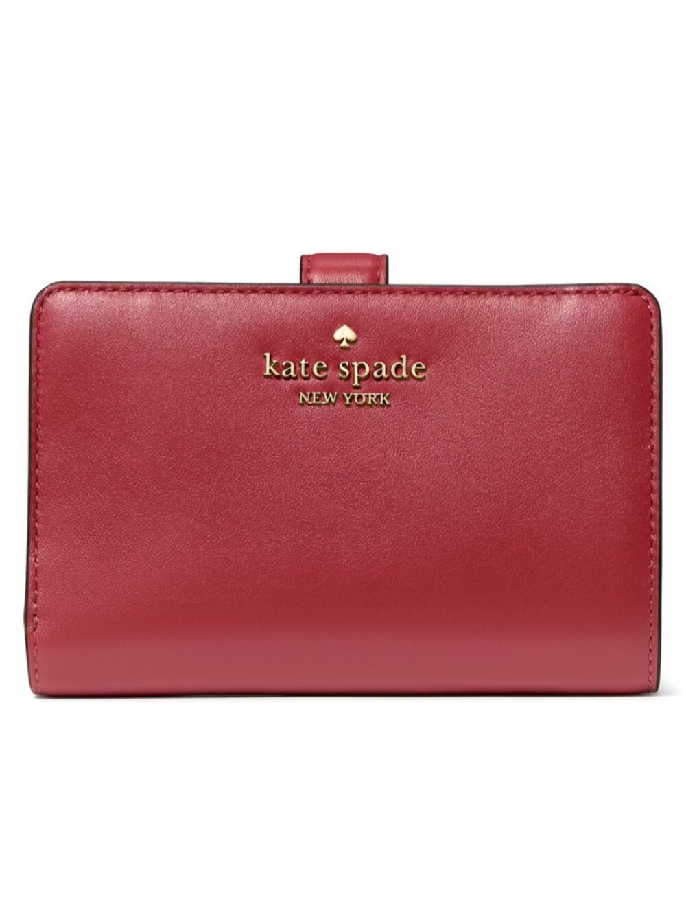 New Kate Spade Medium Compact Bifold Wallet Smooth Leather Red Jasper